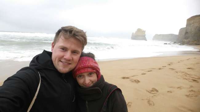 On the beach at the Gibson Steps - quite windy