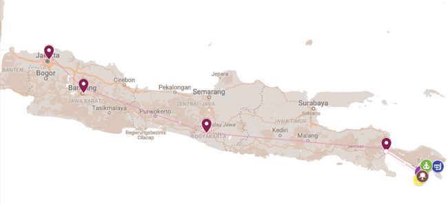 Hier nochmal ein kleiner Nachtrag zu dem letzten Blogpost. Meine Route auf Java. Jakarta-Bandung-Yogyakarta-Banyuwangi
