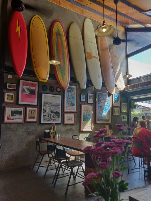 surfboard decoration in the cafe