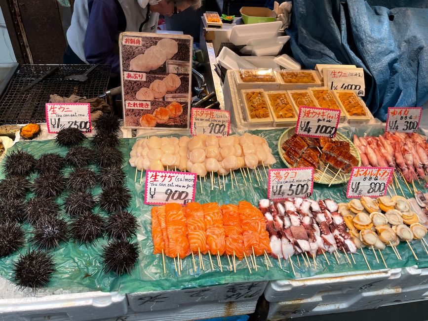 Everything from sea urchins to squid skewers was sold there