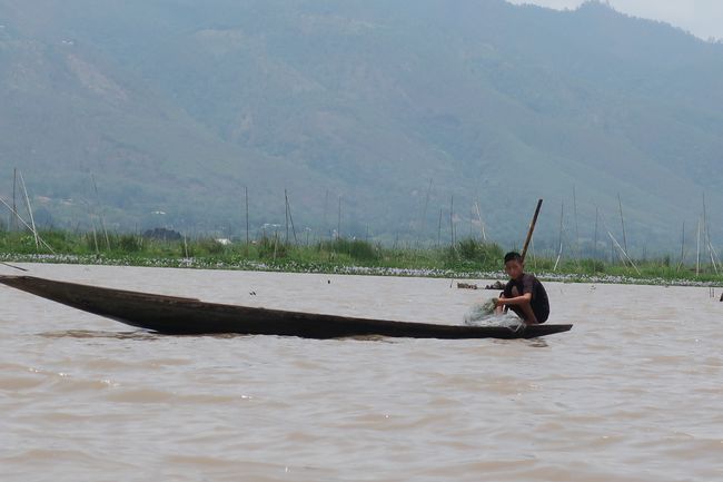 Using the boat across Inle Lake