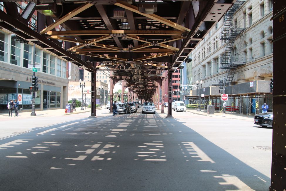 The streets in Chicago are crisscrossed with these steel supports for the train