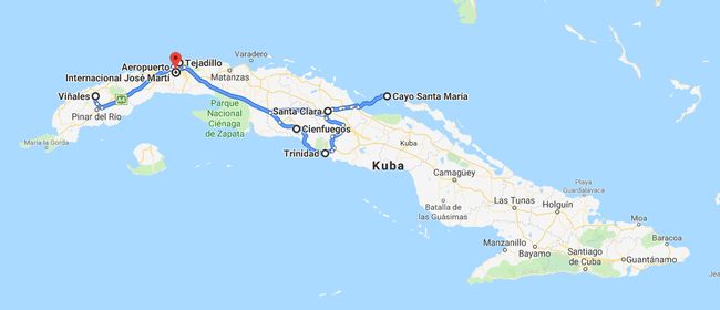 planned route through Cuba