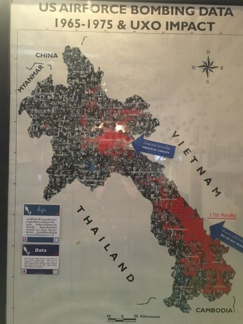 Bombardement-Karte der damaligen Kriegsaktivitäten der USA, um hauptsächlich den Ho-Chi-Minh-Pfad zu zerstören