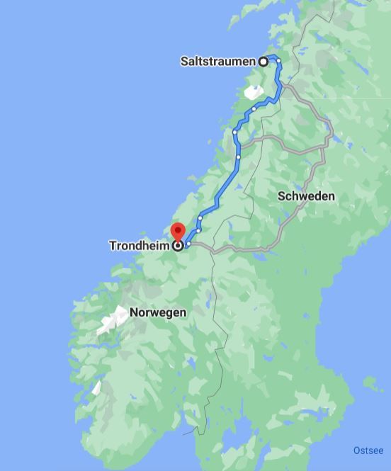 Trondheim Saltstraumen, 600 km, 9h Fahrt