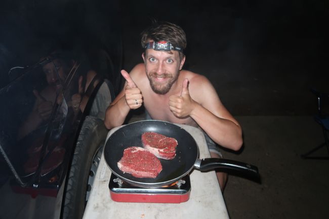 My grizzly bear grilling steak!