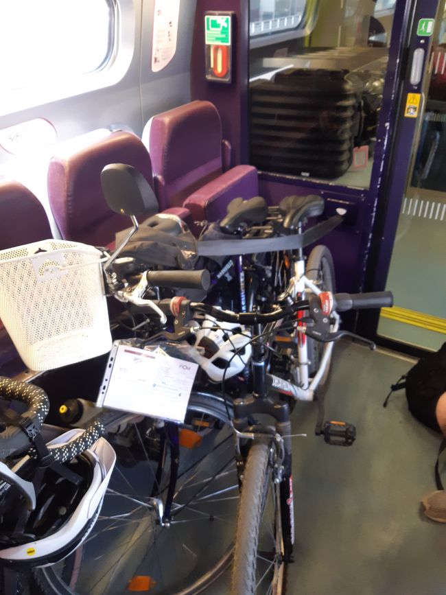 There is room for 4 bikes in the TGV. The bags have to be taken off, otherwise there is not enough space.