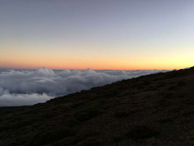View over the clouds just before sunrise