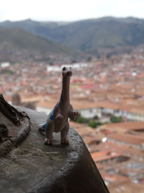 Romantic sightseeing on the church tower above the main square of Cusco