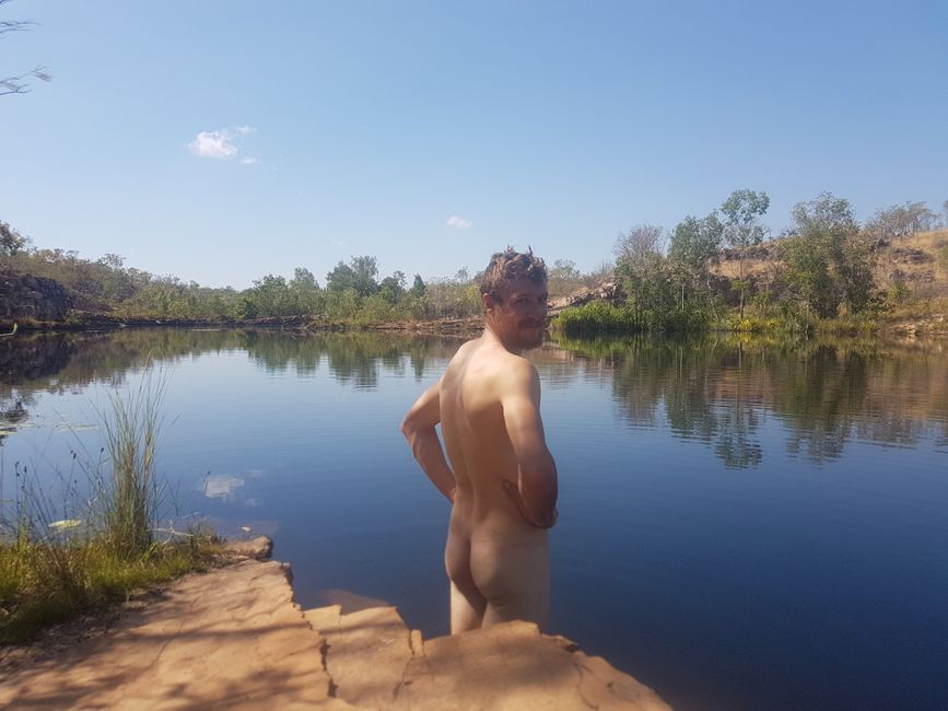 ...and skinny dipping in a lake behind the Edith Falls