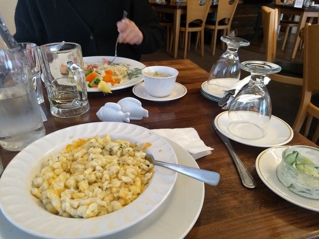 Eventually, it got too cold for us, so we had dinner inside (cheese spaetzle for me :) )