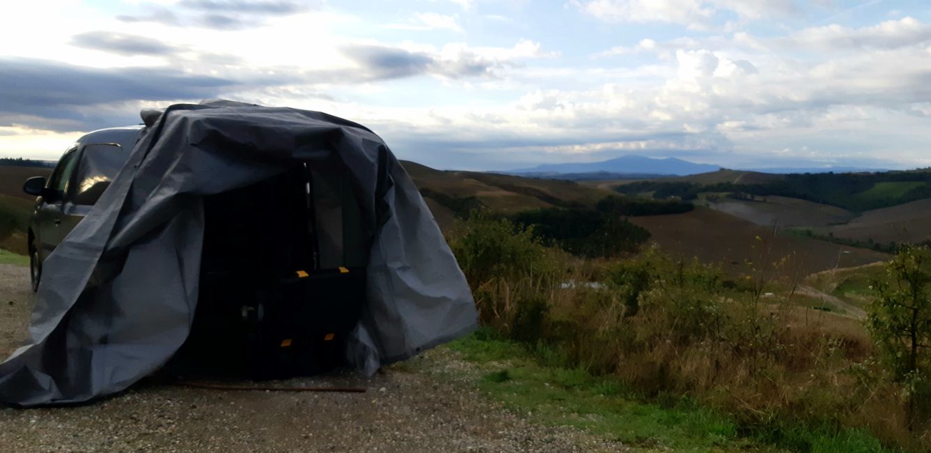 Rain shelter set up - can now be heated, hurray!