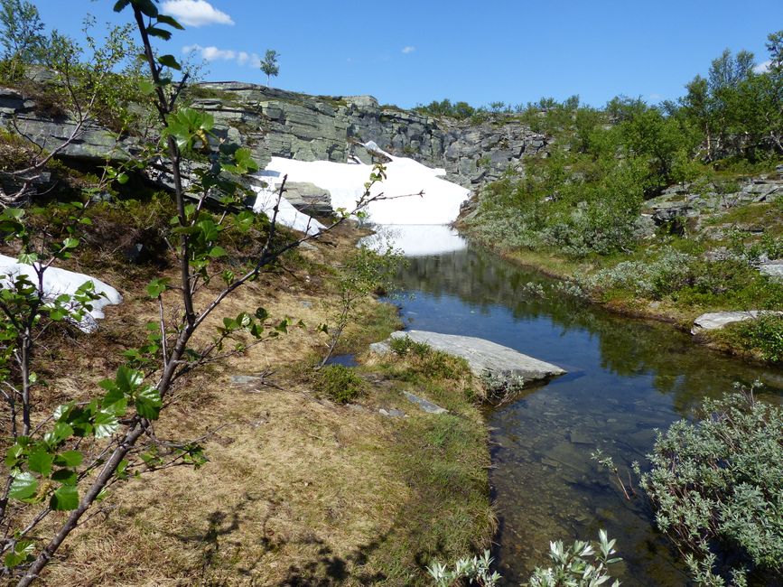 Felszeichnungen und ein Fluss aus Schnee und Eis