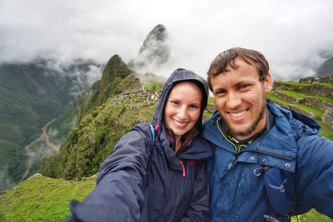 Us and Machu together in the rain