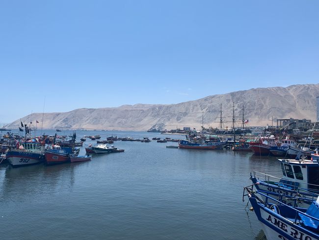 Port of Iquique with mountain and desert panorama
