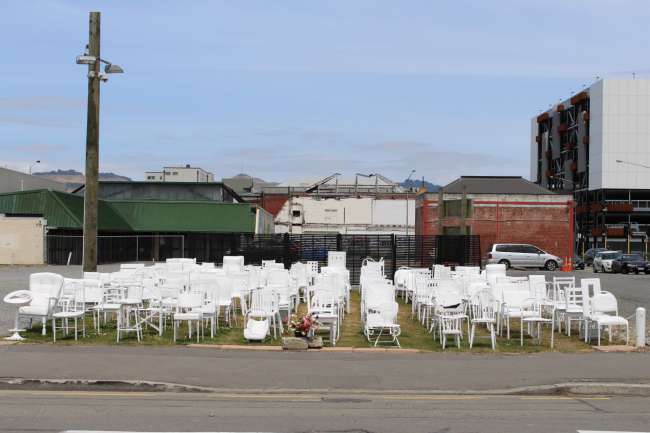 185 white chairs - earthquake memorial