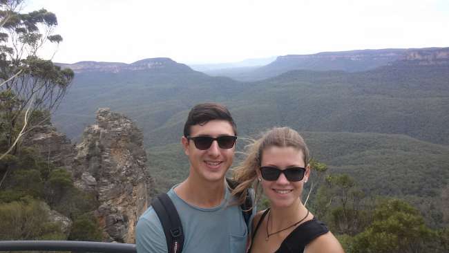Us on a viewing platform right above the Three Sisters