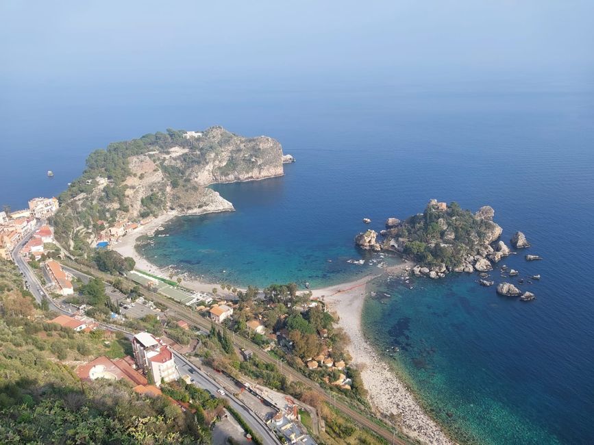 View from Taormina to Isola Bella