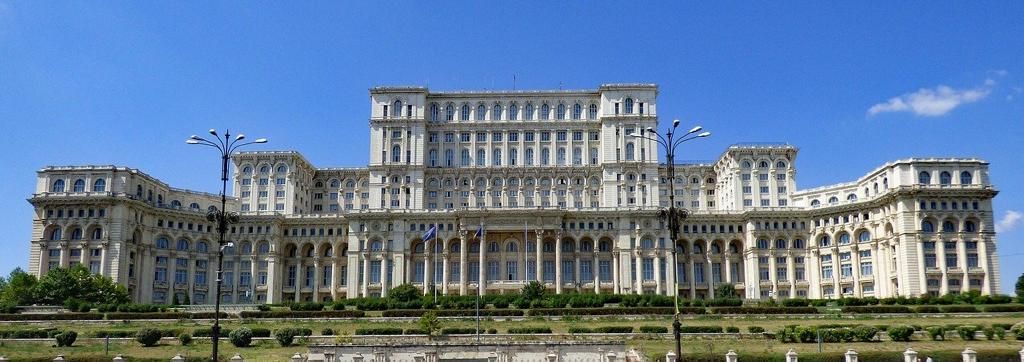 The massive Parliament building of Bucharest.