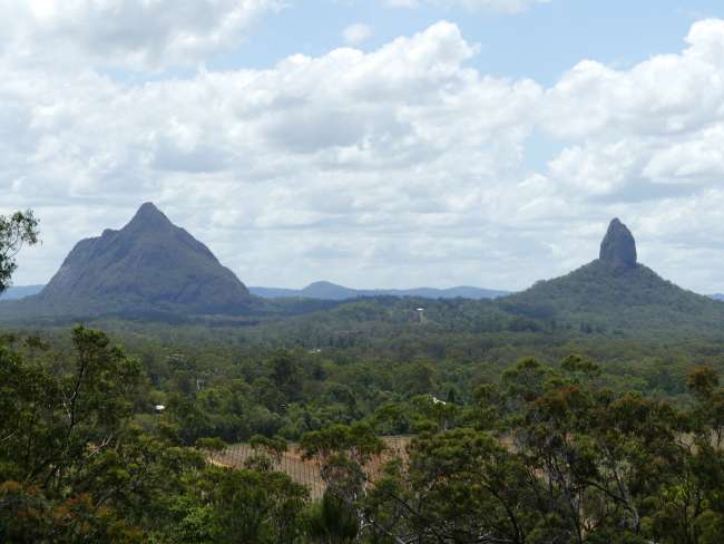 View of Mt Beerwah and Mt Coonowrin from the lookout at Mt Tibrogargarn
