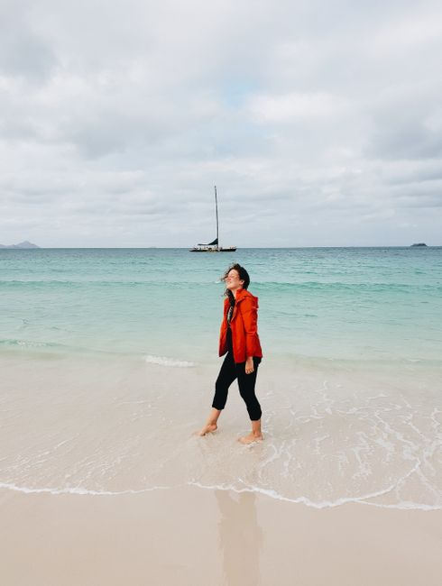 At Whitehaven Beach, with the Apollo in the background