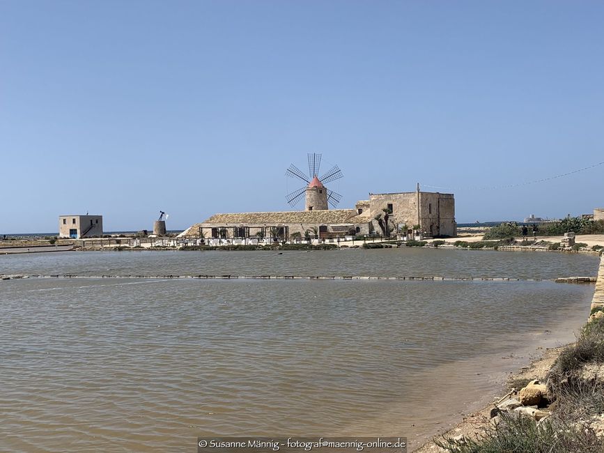 Salt mill in front of Trapani