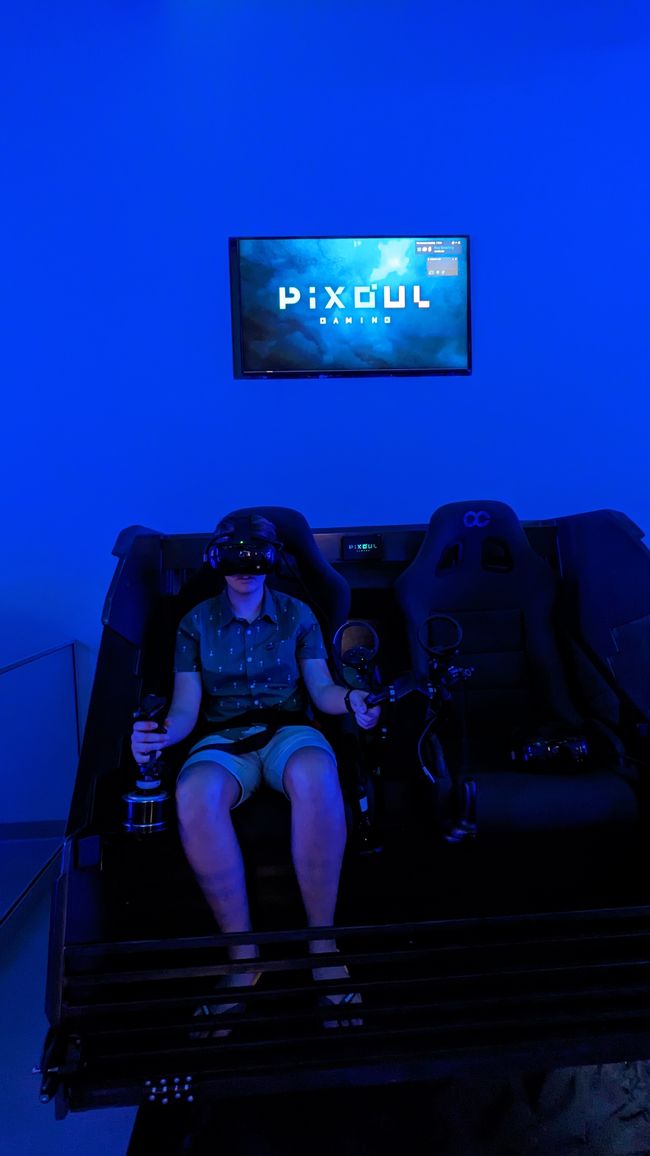Son in the Virtual Reality helicopter