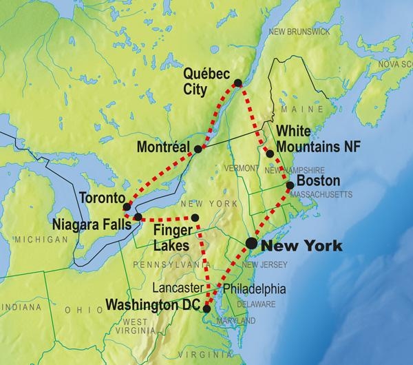 Unsere ungefähre Reiseroute (Direkt von New York zu den Niagara Falls)