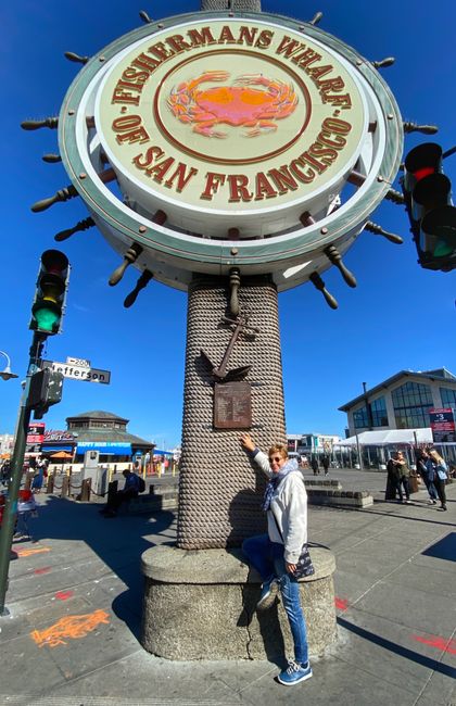 After a lot of uphill and downhill, finally at Fisherman's Wharf. 