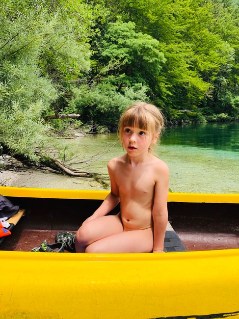 Mimi in the canoe