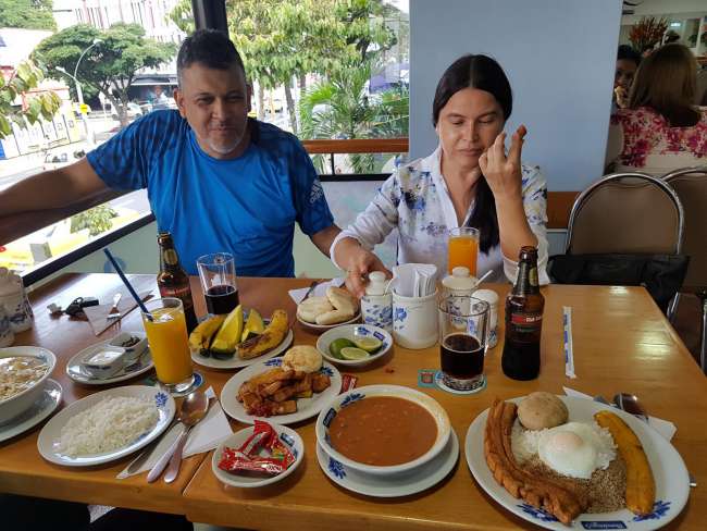 Bandeja Paisa and our hosts Rubiel and Betrice