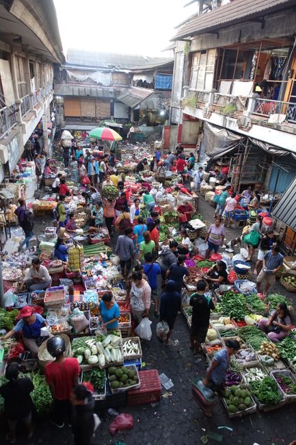 View of the colorful market hustle from above