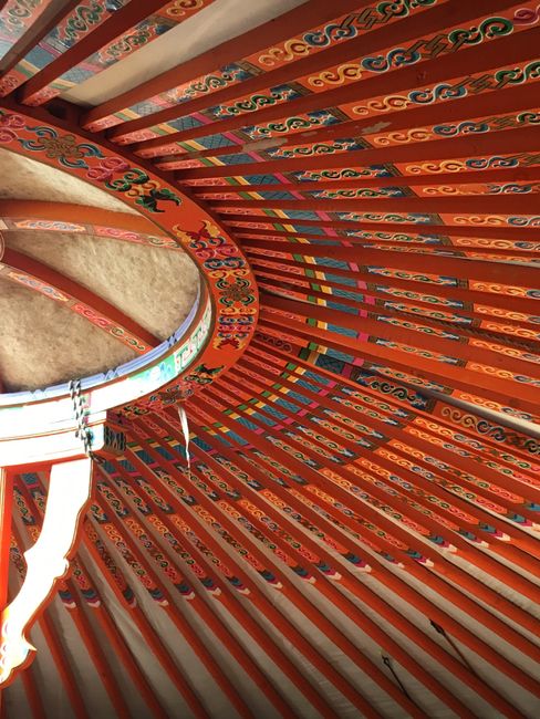 Wonderfully colorful yurt roofs. By the way, the yurt is located an hour away.