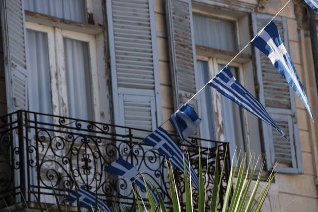 Greek flags in the windows