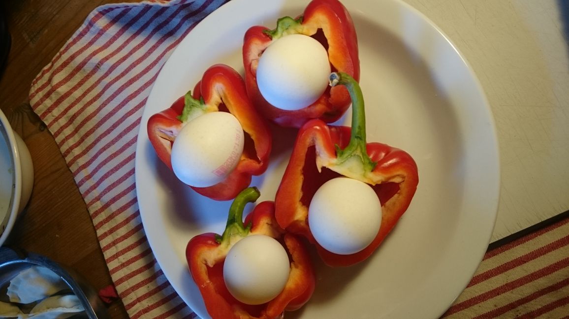 Grilled bell peppers with egg