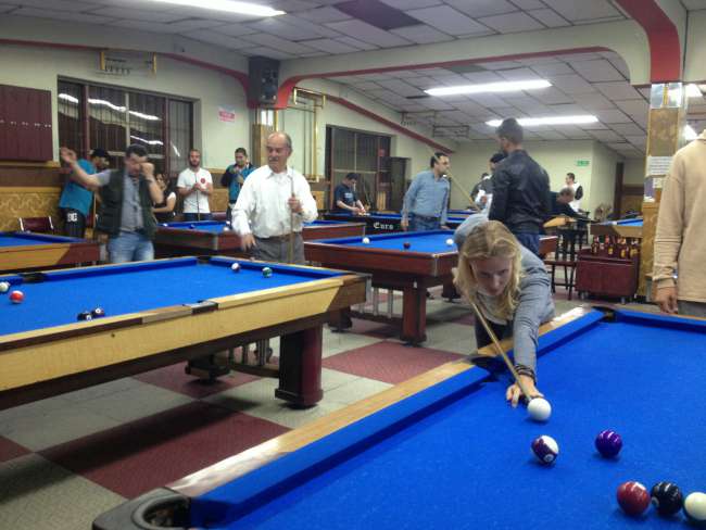 A little game of pool, Lene as the only woman