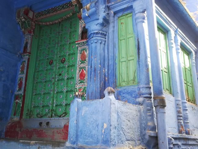 Blue house, green door