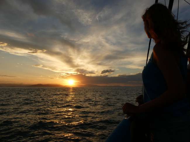 Observing the sunset at the railing