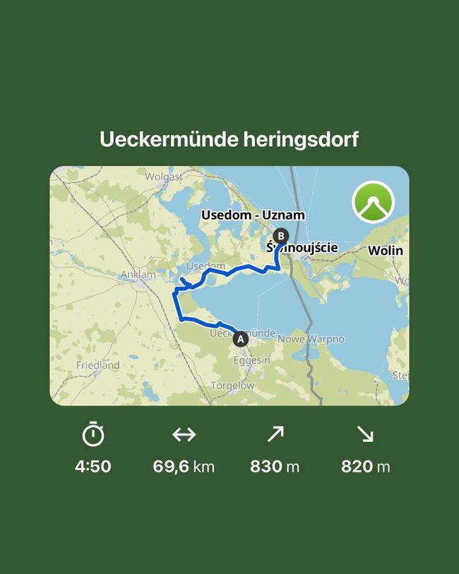Ueckermünde to Heringsdorf 67 km 1593 Km (3550 Km)