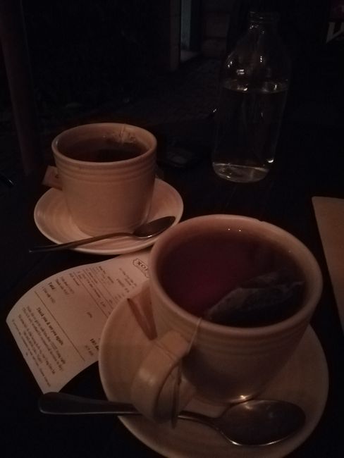 Drinking tea at the 24-hour café