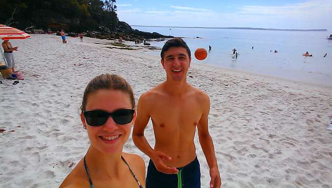 Us at the beach with our mini basketball