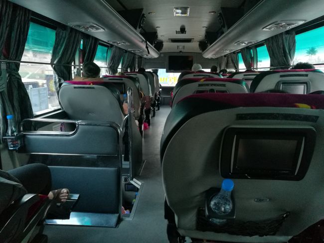 The interior of the bus.