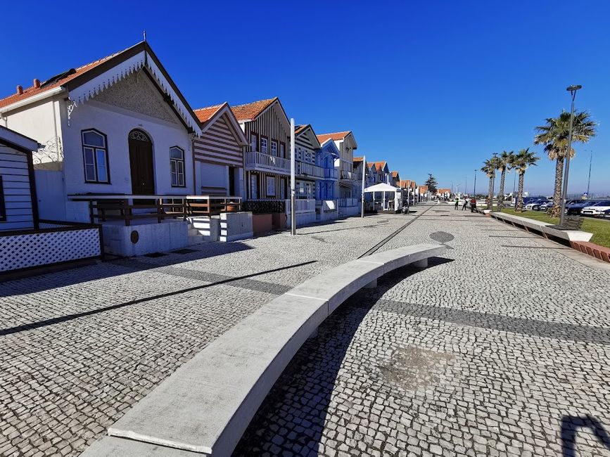 The famous striped houses on the promenade of Costa Nova