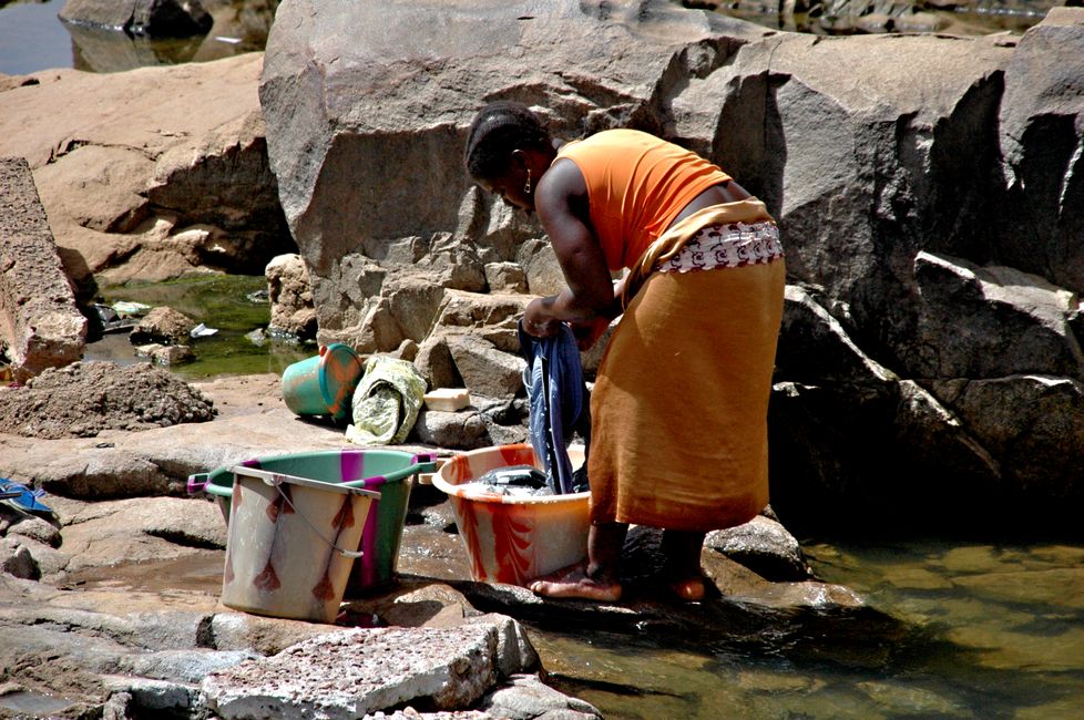At times, the riverbanks are crowded with washerwomen and washers