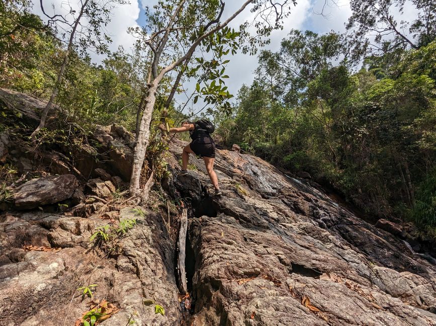 Climbing up rocks 