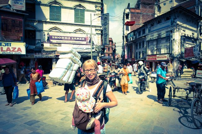 Colorful street scene in Kathmandu.