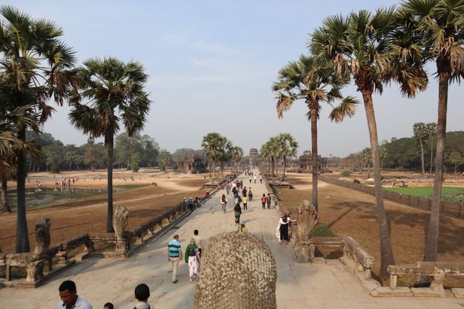 The path from the gate to Angkor Wat from Angkor Wat's perspective.