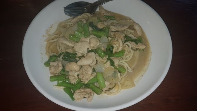 My lunch: Spaghetti with green curry.