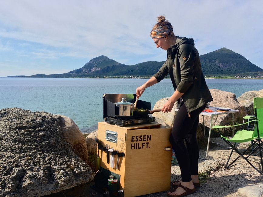 Cooking by the polar blue sea is the best!