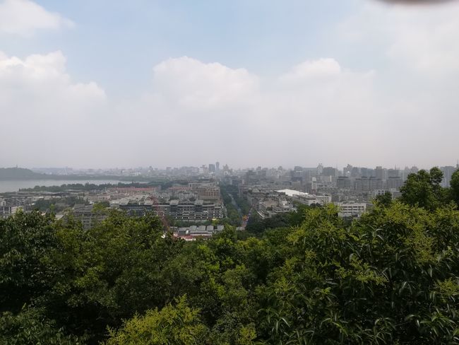 Hangzhou from above with rarely visible blue sky 
